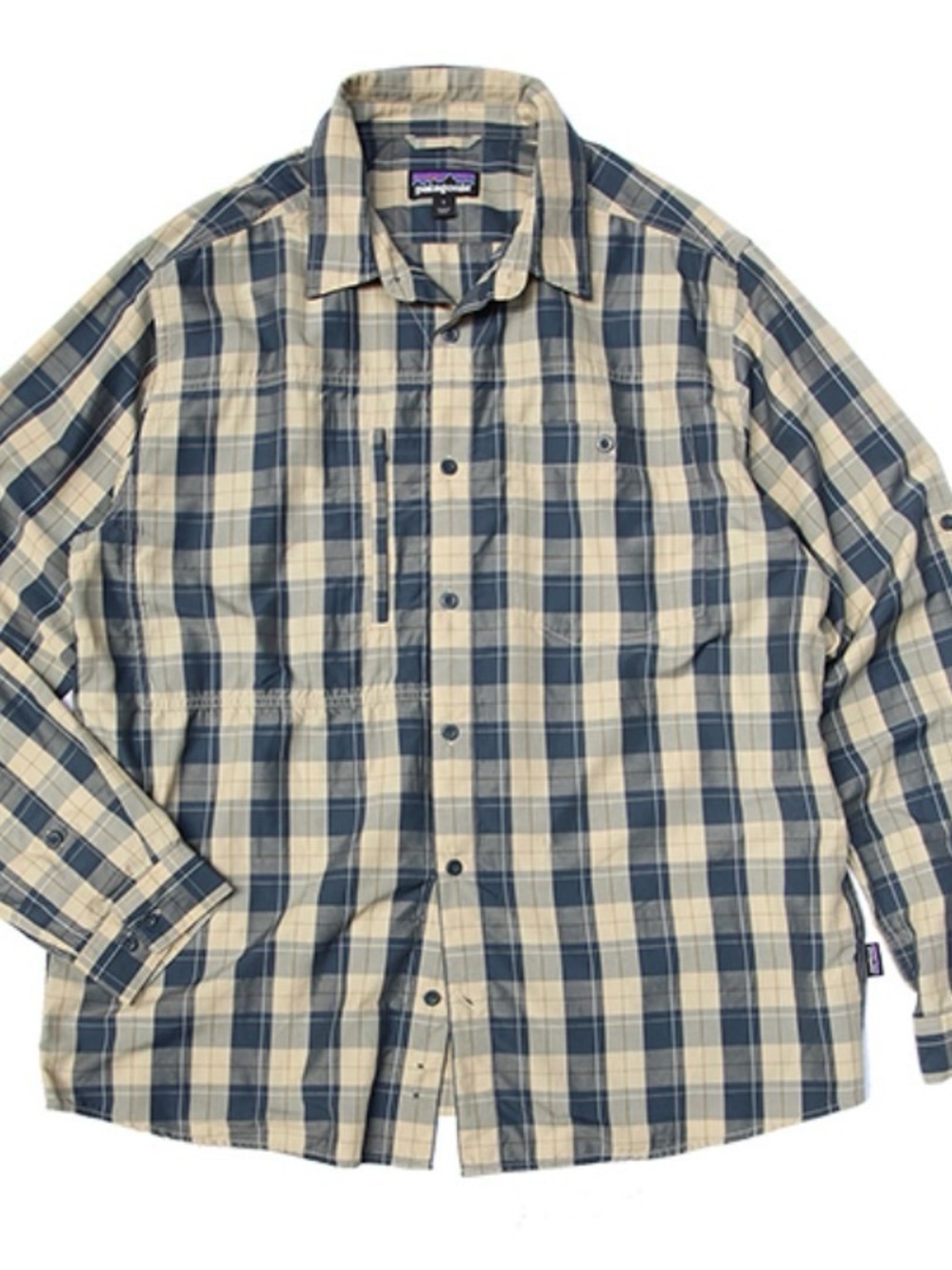 Patagonia Men's Long-Sleeved Gallegos Shirt, Navy Tan Plaid, Size M